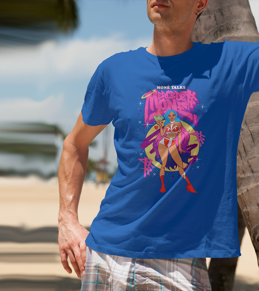 Moné Talks Vibrant Mercedes Moné Character With Angelic Halo And Cash Fan T-Shirt