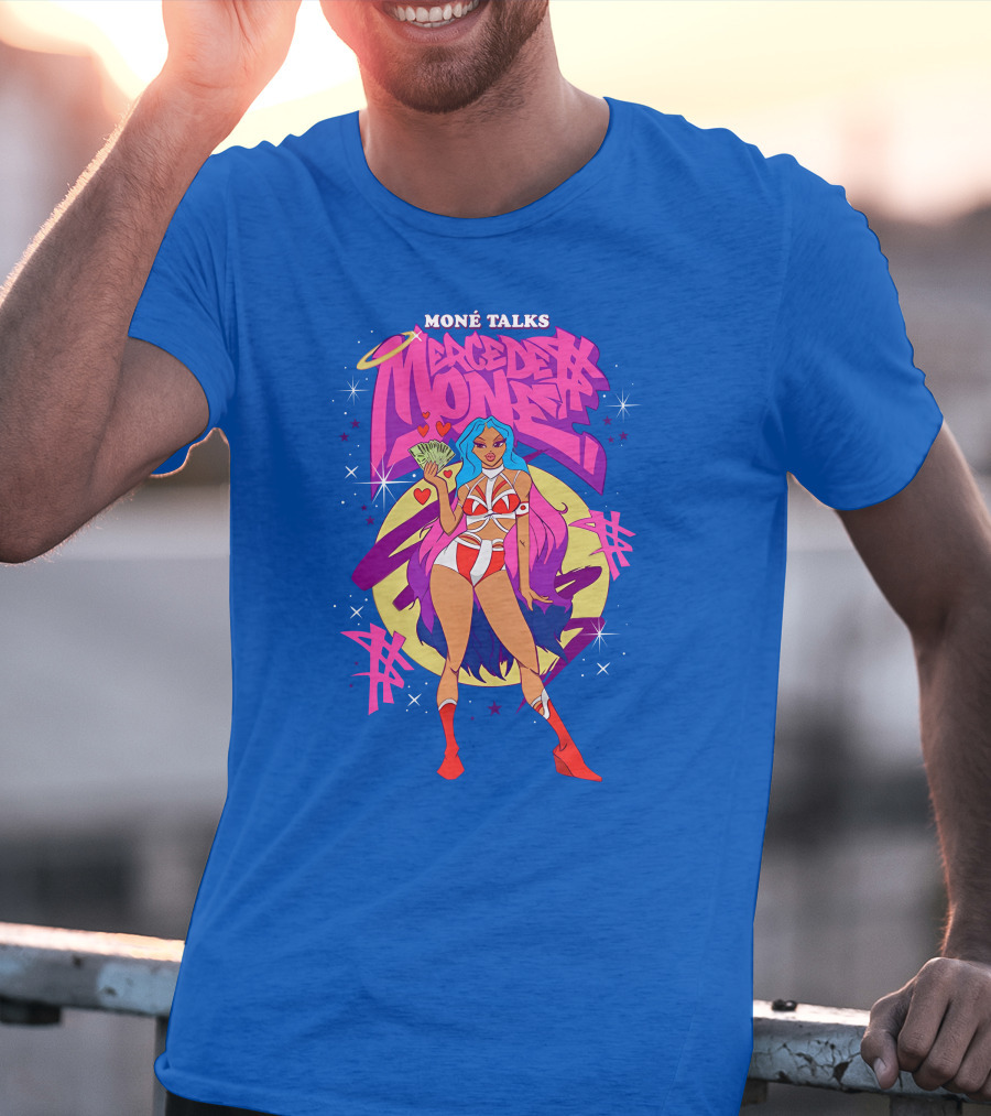 Moné Talks Vibrant Mercedes Moné Character With Angelic Halo And Cash Fan T-Shirt