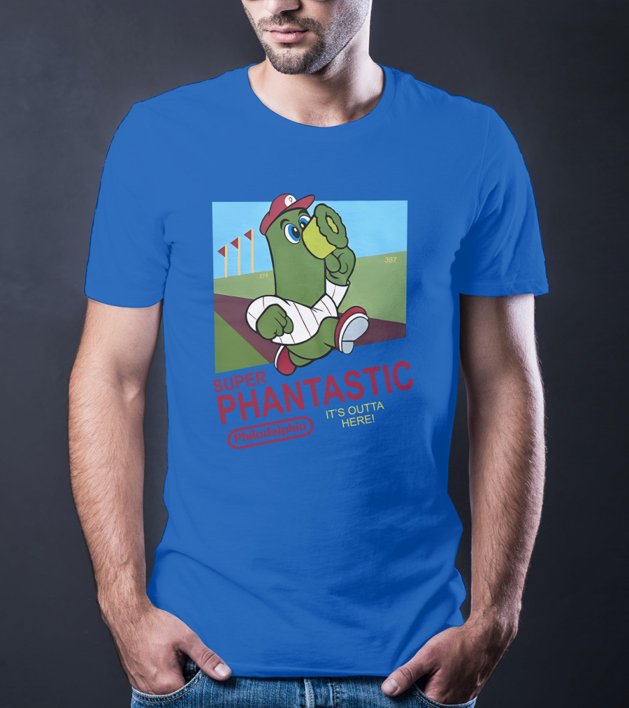 Southfellini Merch Super Phantastic Philadelphia It's Outta Here Baseball Character T-Shirt