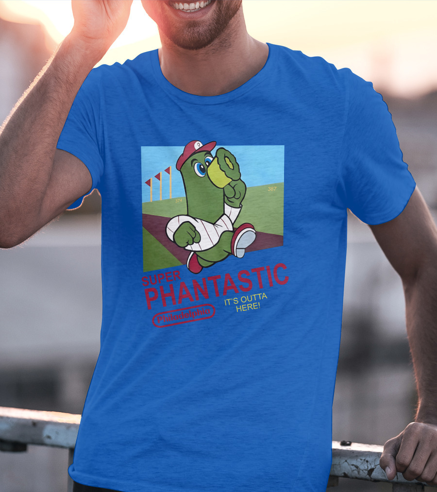 Southfellini Merch Super Phantastic Philadelphia It's Outta Here Baseball Character T-Shirt