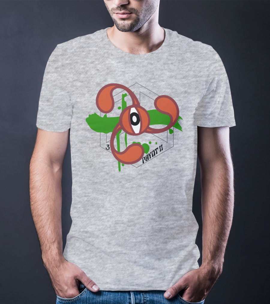 Payntbyzayn 3 Splatter Paynt II Abstract Eyeball Green Brushstroke T-Shirt