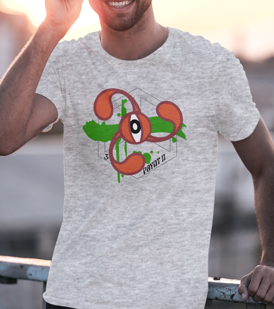 Payntbyzayn 3 Splatter Paynt II Abstract Eyeball Green Brushstroke T-Shirt