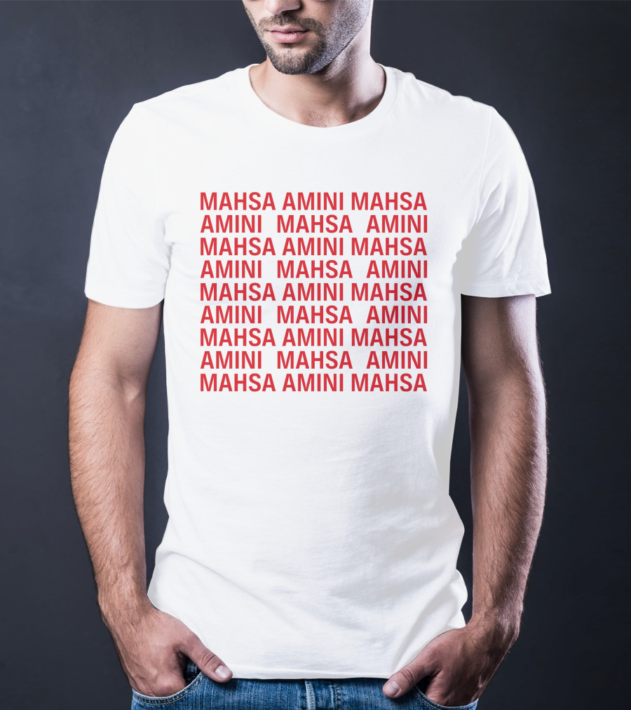 Jessica Chastain Mahsa Amini Repeated Text T-Shirt