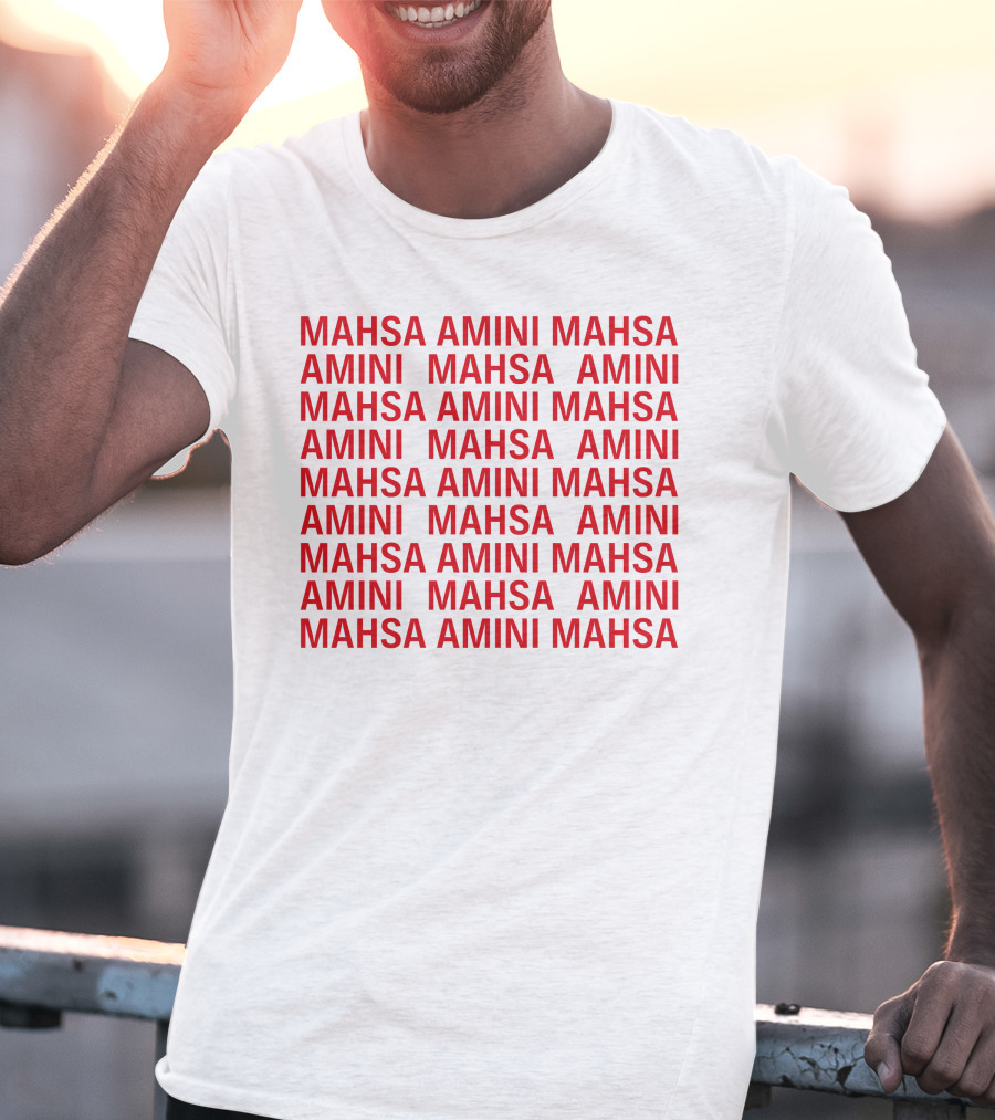 Jessica Chastain Mahsa Amini Repeated Text T-Shirt