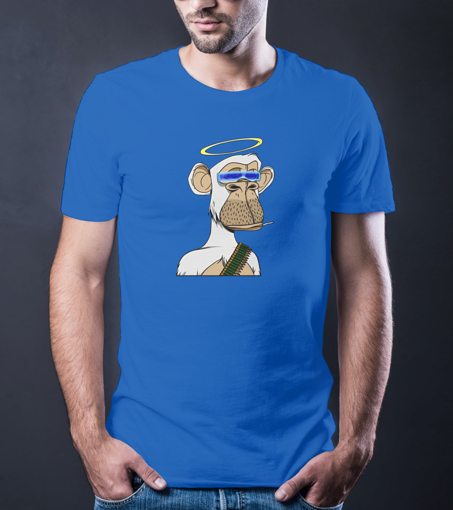 Ginotheghost Bored Ape Yacht Club Angel Halo NFT Ape Blue Background T-Shirt