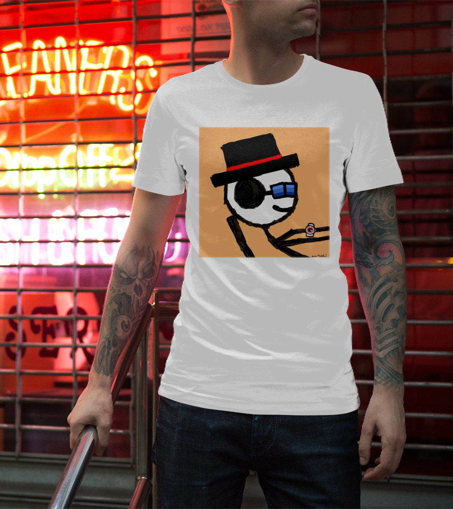 Sartoshi Mfers Stick Figure With Hat Blue Glasses Red Watch T-Shirt
