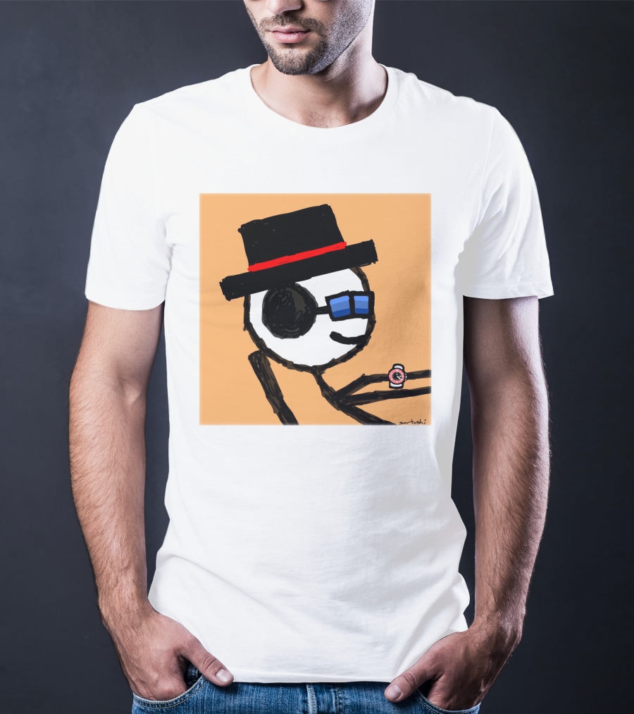 Sartoshi Mfers Stick Figure With Hat Blue Glasses Red Watch T-Shirt