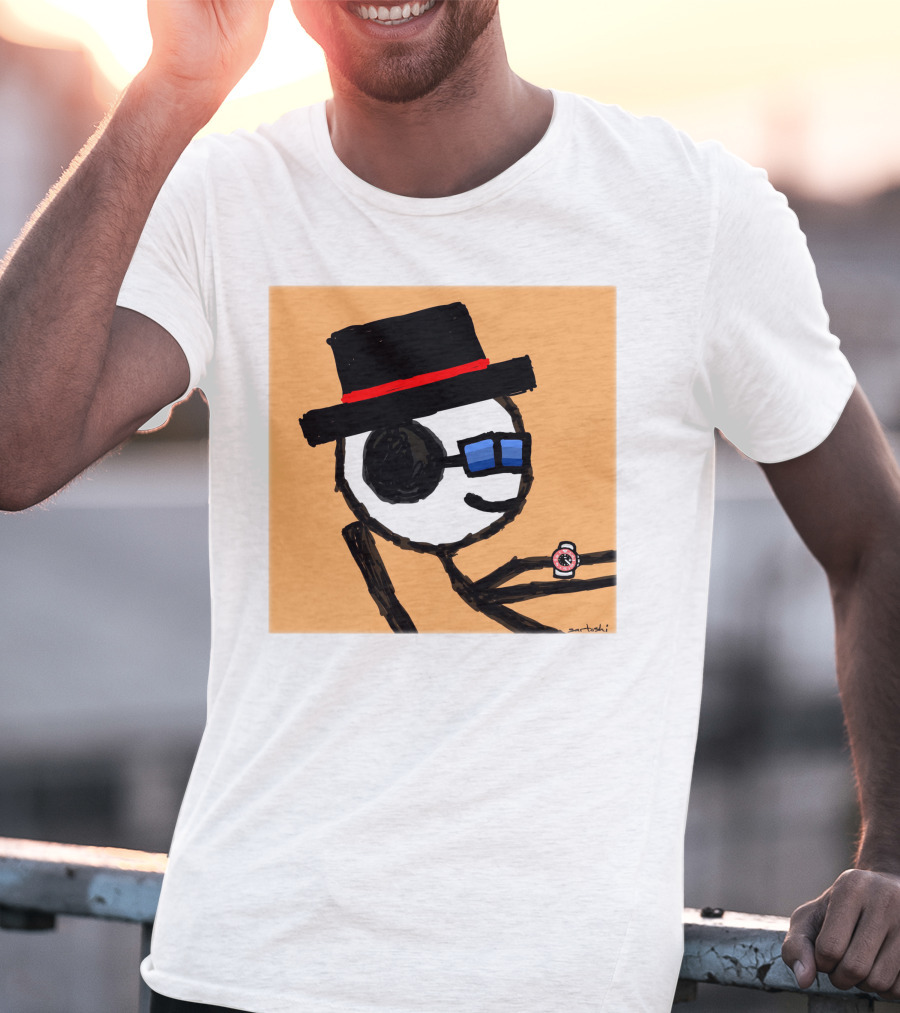 Sartoshi Mfers Stick Figure With Hat Blue Glasses Red Watch T-Shirt
