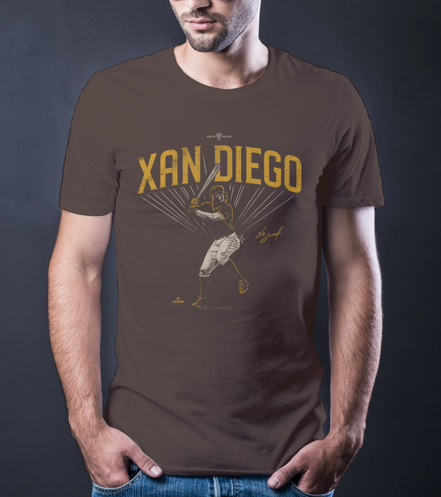 Roto Wear Xan Diego Baseball Player Swinging With Signature T-Shirt