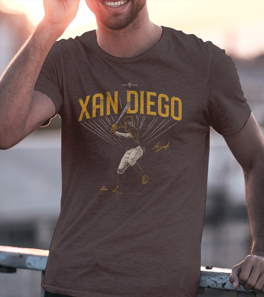 Roto Wear Xan Diego Baseball Player Swinging With Signature T-Shirt