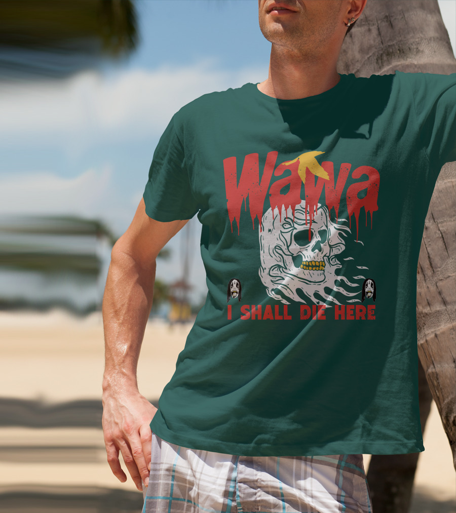 Grimgrimgrim Store Wawa I Shall Die Here Skull Motif T-Shirt