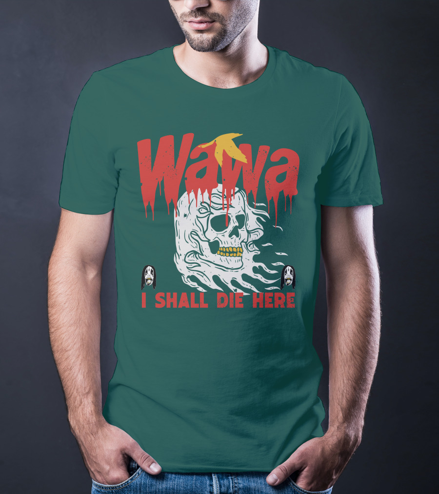 Grimgrimgrim Store Wawa I Shall Die Here Skull Motif T-Shirt