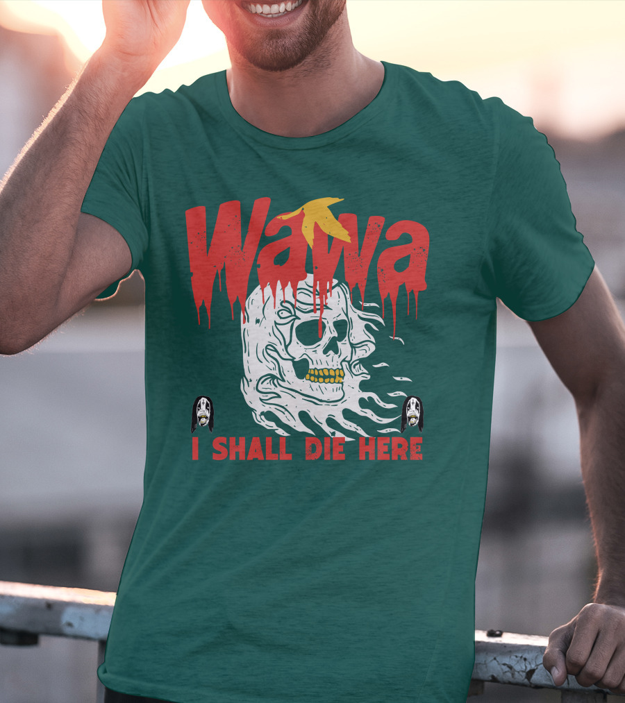Grimgrimgrim Store Wawa I Shall Die Here Skull Motif T-Shirt