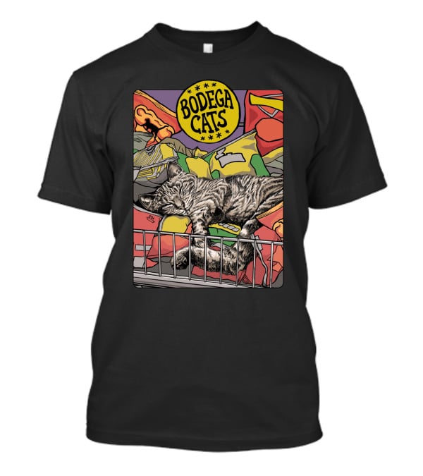 Bodega Cats Sleeping Among Snacks And Bags In Bright Colors T-Shirt