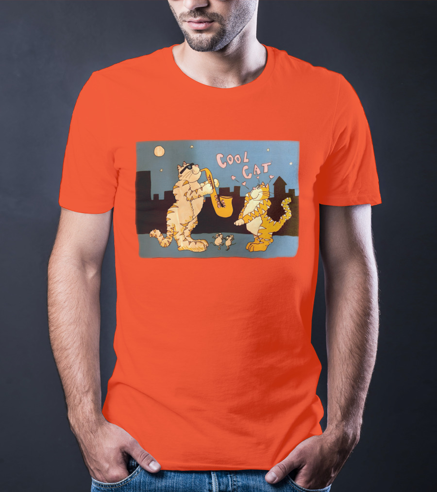 Harry Wearing Cool Cat Playing Saxophone In City Night Sky T-Shirt