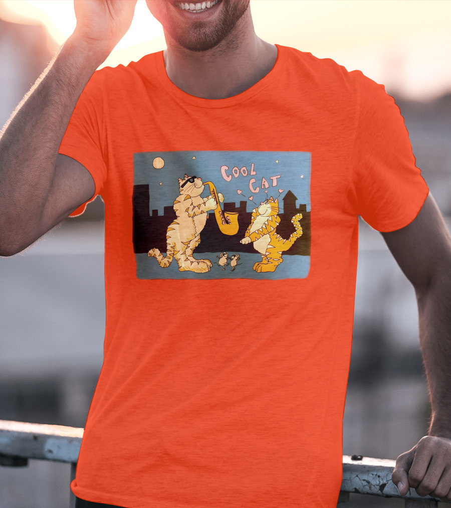 Harry Wearing Cool Cat Playing Saxophone In City Night Sky T-Shirt