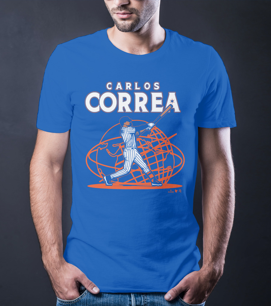 Carlos Correa Baseball Swing With Global Background T-Shirt