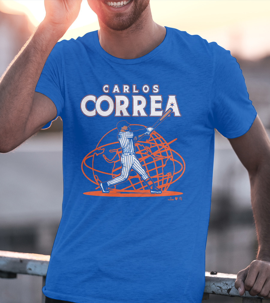 Carlos Correa Baseball Swing With Global Background T-Shirt