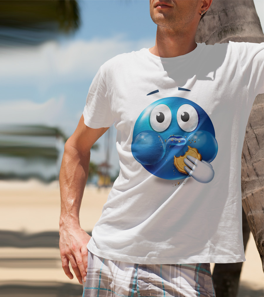 Cookie Muncher Blue Emoji With Crumbs T-Shirt