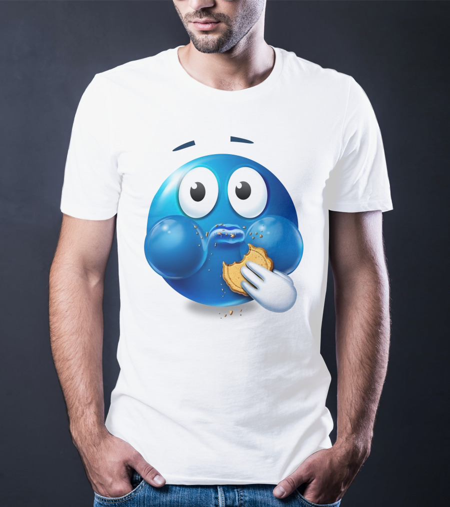 Cookie Muncher Blue Emoji With Crumbs T-Shirt