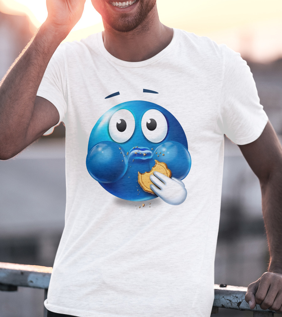 Cookie Muncher Blue Emoji With Crumbs T-Shirt