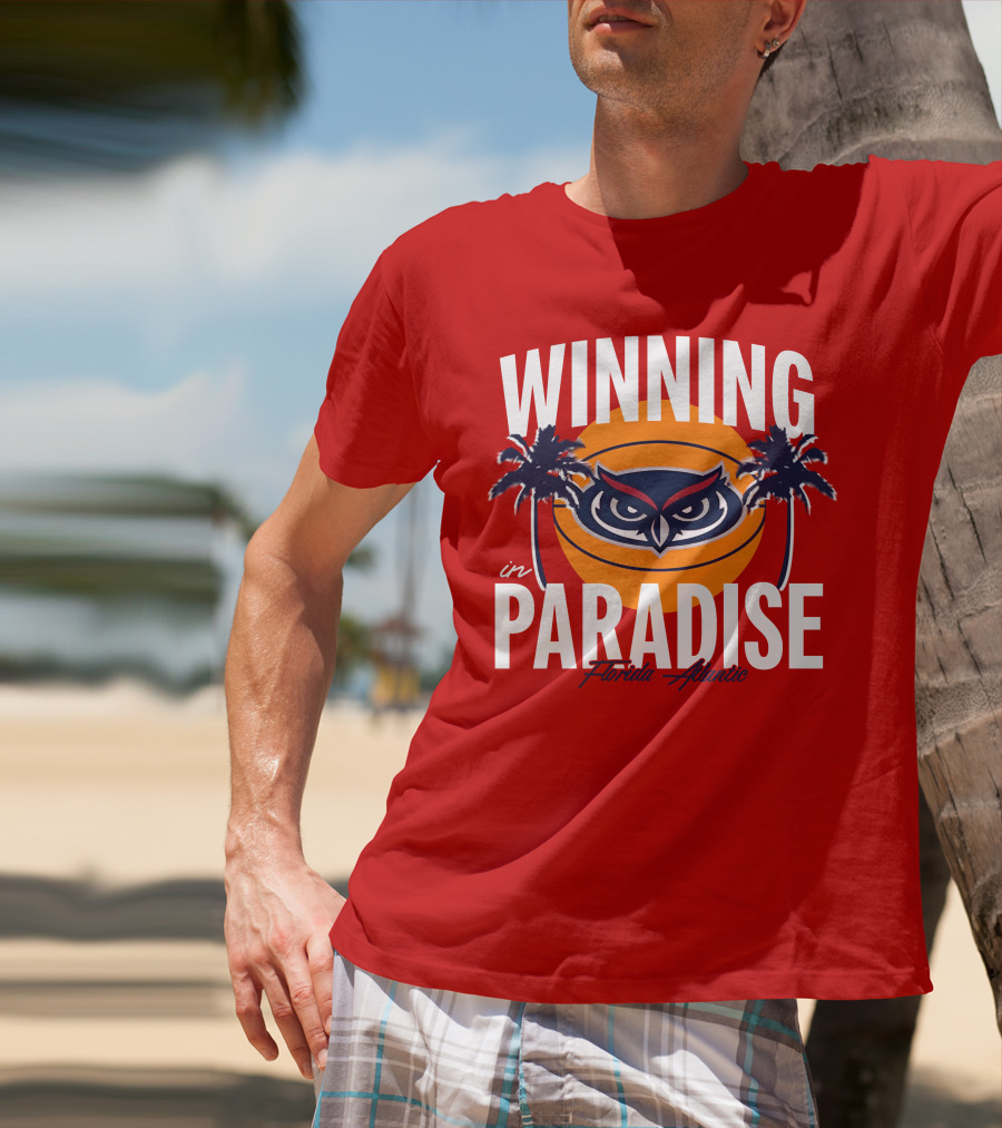 Winning In Paradise Florida Atlantic Owl Sunset Palms T-Shirt