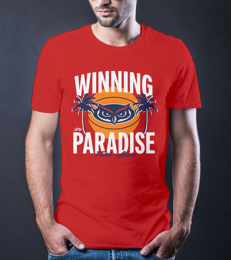 Winning In Paradise Florida Atlantic Owl Sunset Palms T-Shirt