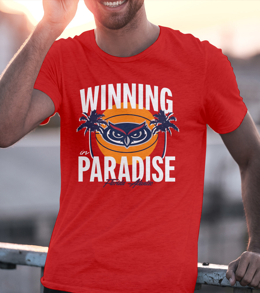 Winning In Paradise Florida Atlantic Owl Sunset Palms T-Shirt