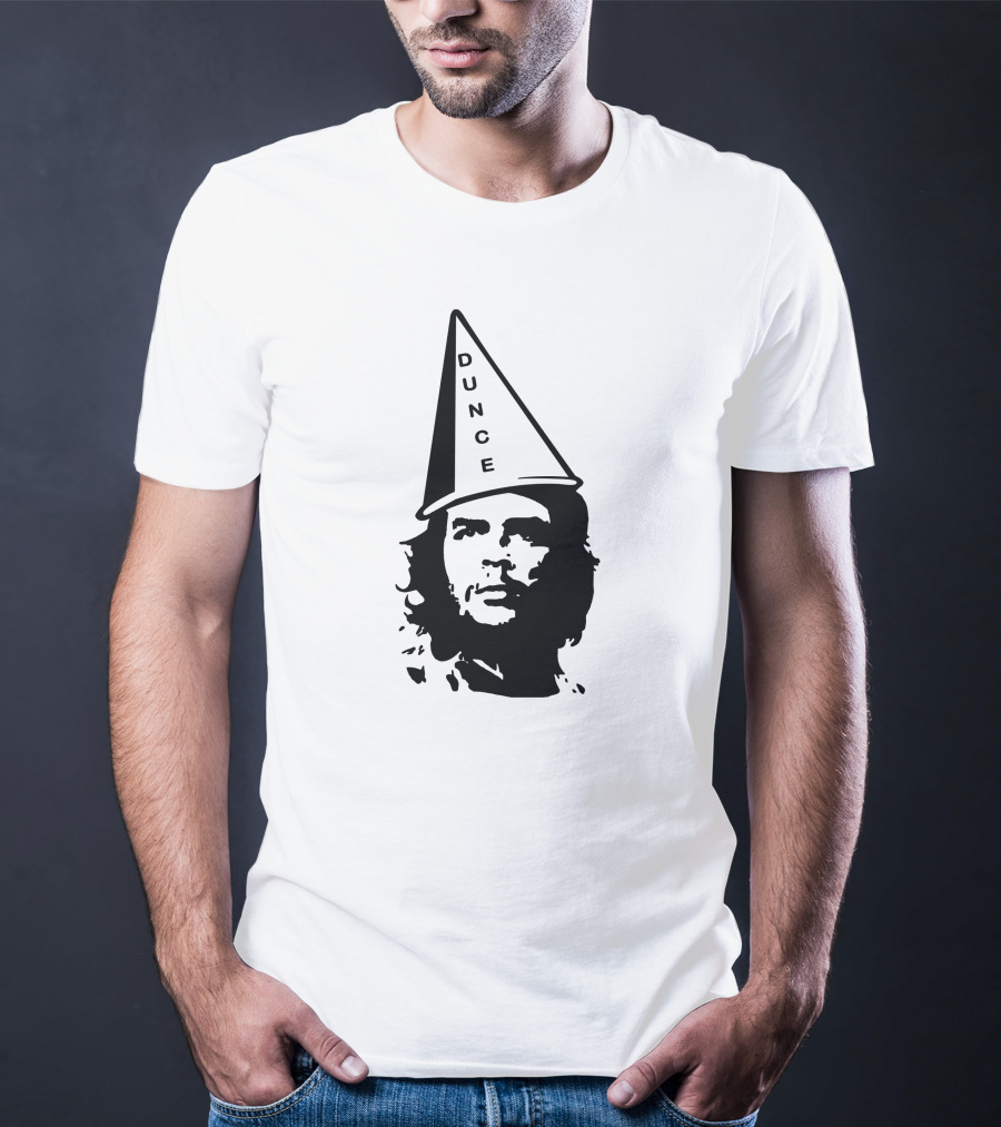 Dunce Guevara Satirical Design With Iconic Figure Wearing Dunce Cap T-Shirt
