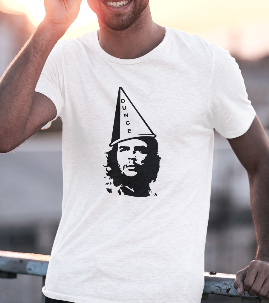 Dunce Guevara Satirical Design With Iconic Figure Wearing Dunce Cap T-Shirt
