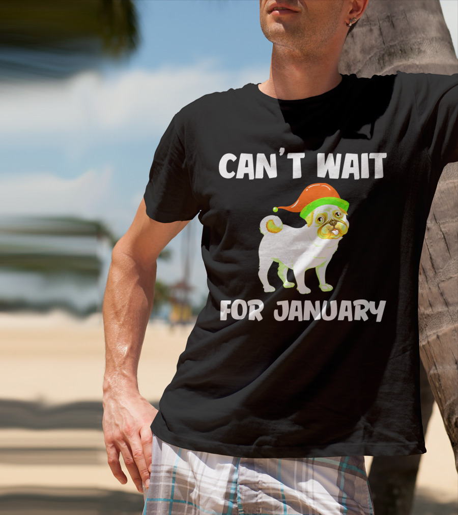 Can't Wait For January Pug IN Festive Hat T-Shirt