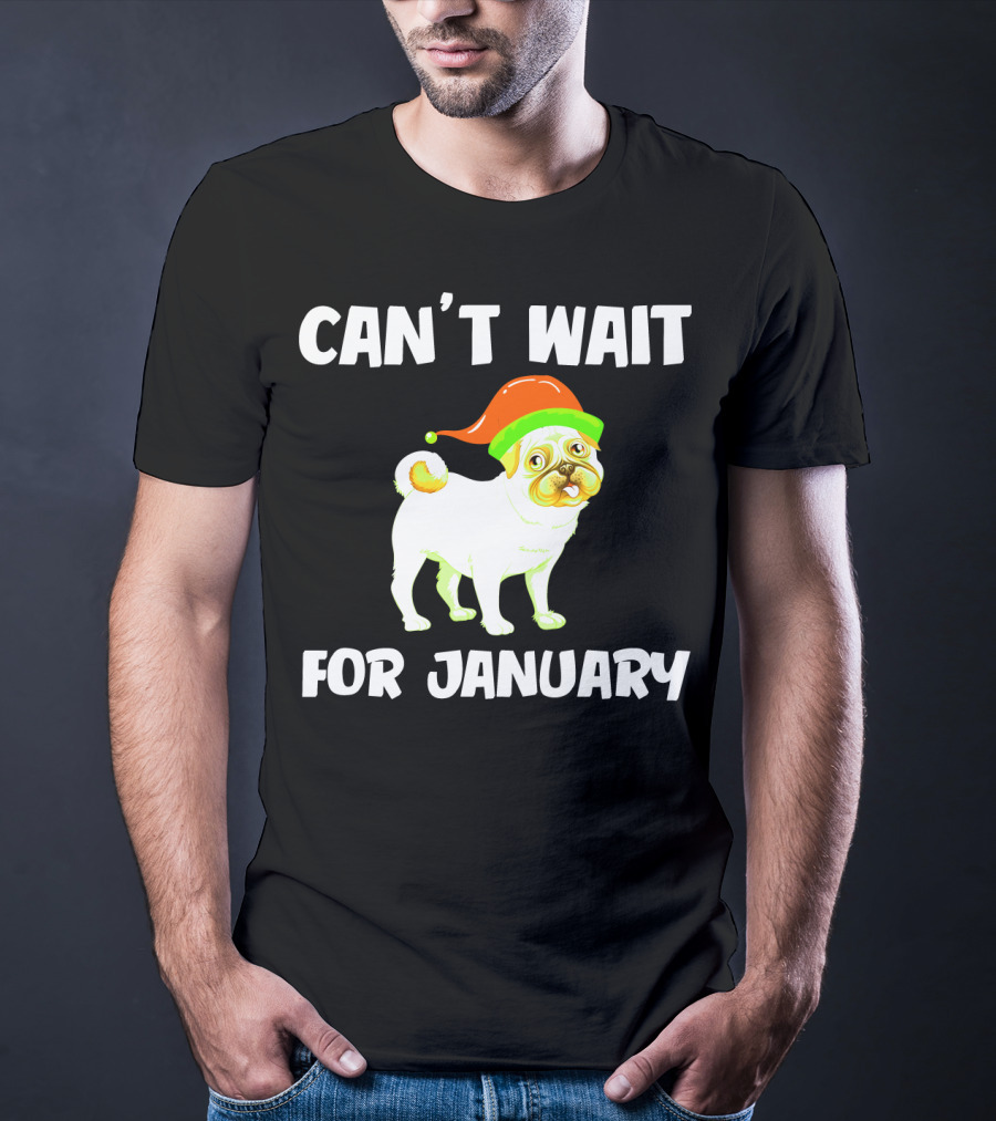 Can't Wait For January Pug IN Festive Hat T-Shirt