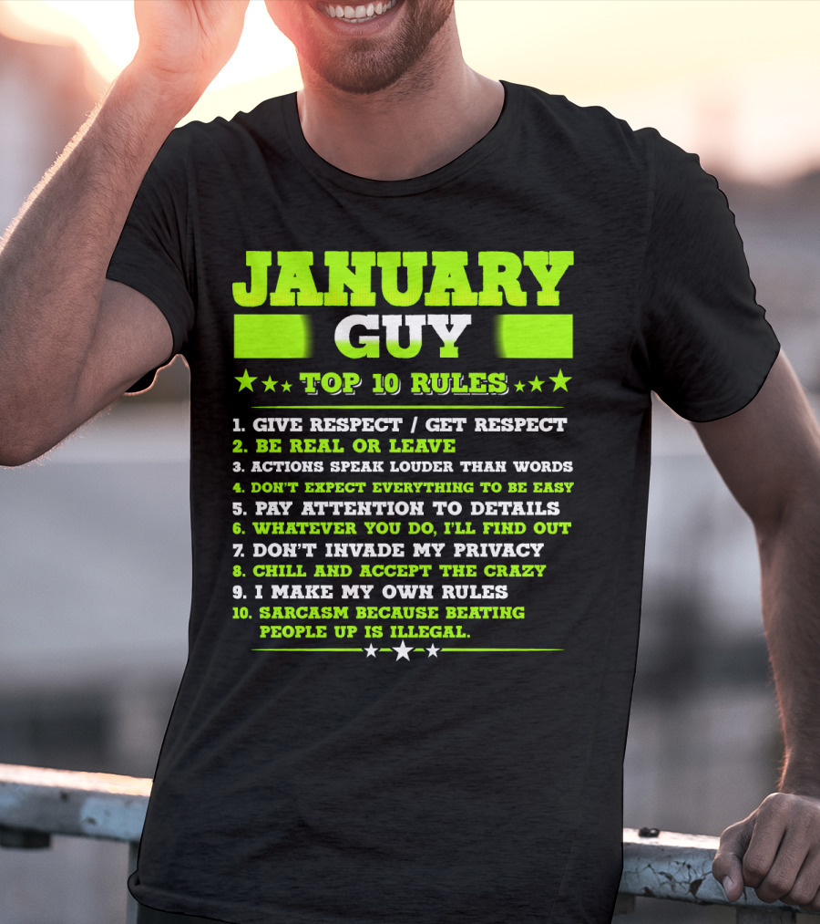 Cool January Guy Top 10 Rules Birthday T-Shirt