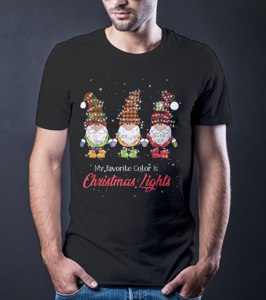My Favorite Color Is Christmas Lights Gnomies Gnome Buffalo Plaid Trio T-Shirt