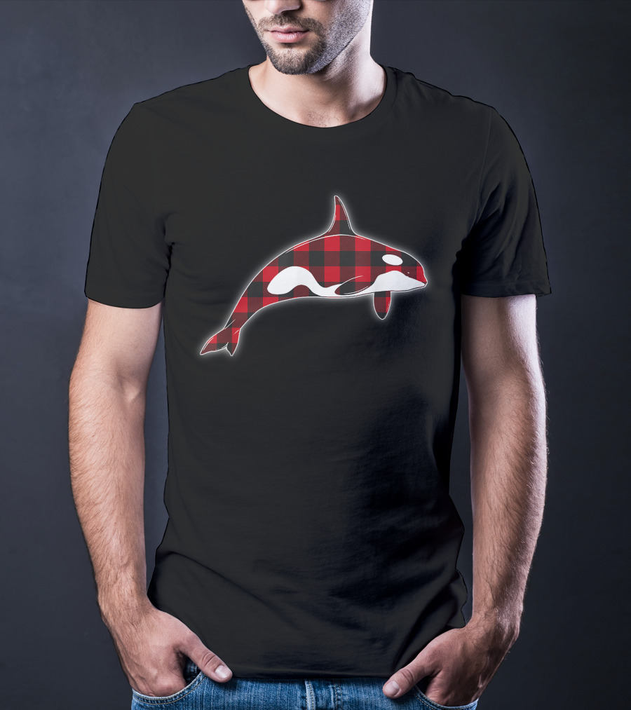 Red Plaid Orca Whales Lover Holiday Matching Family Christmas T-Shirt