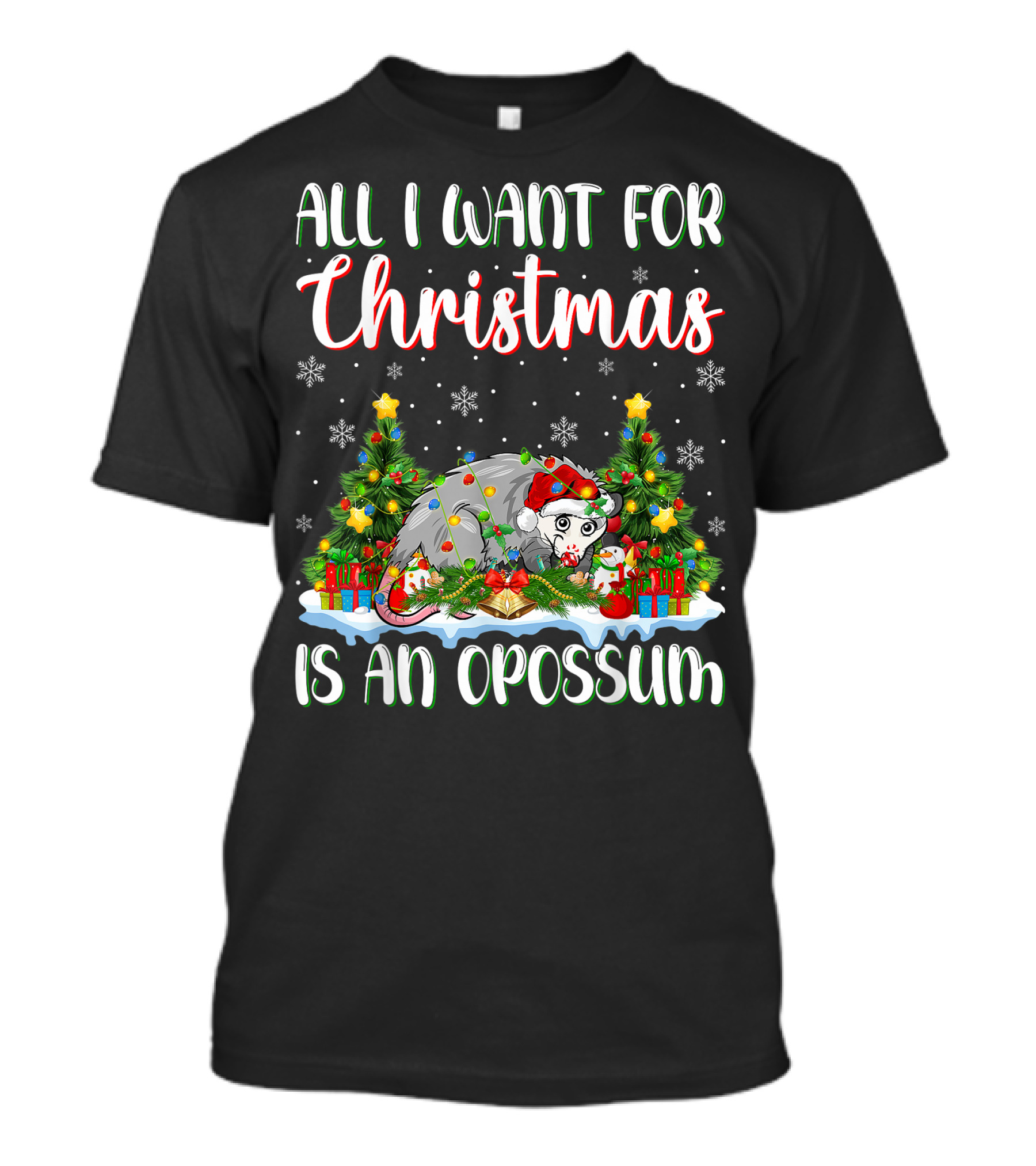 All I Want For Christmas Is An Opossum Xmas Lighting Santa T-Shirt
