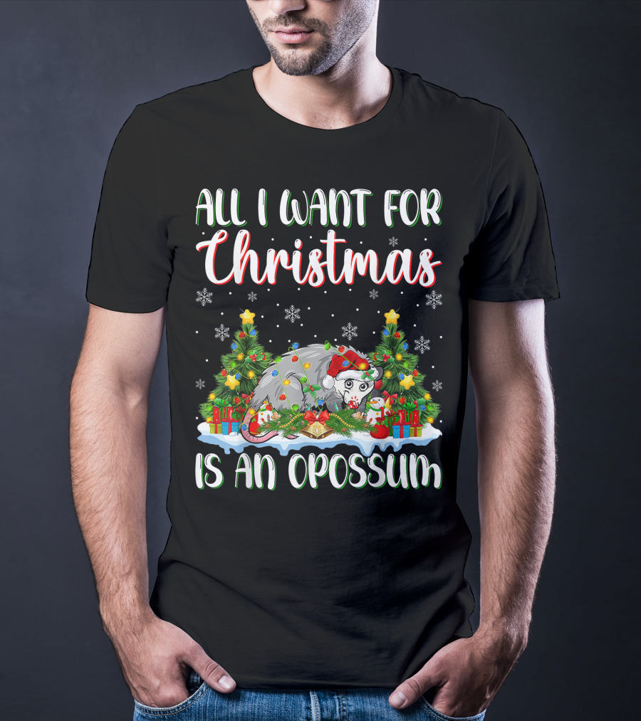 All I Want For Christmas Is An Opossum Xmas Lighting Santa T-Shirt