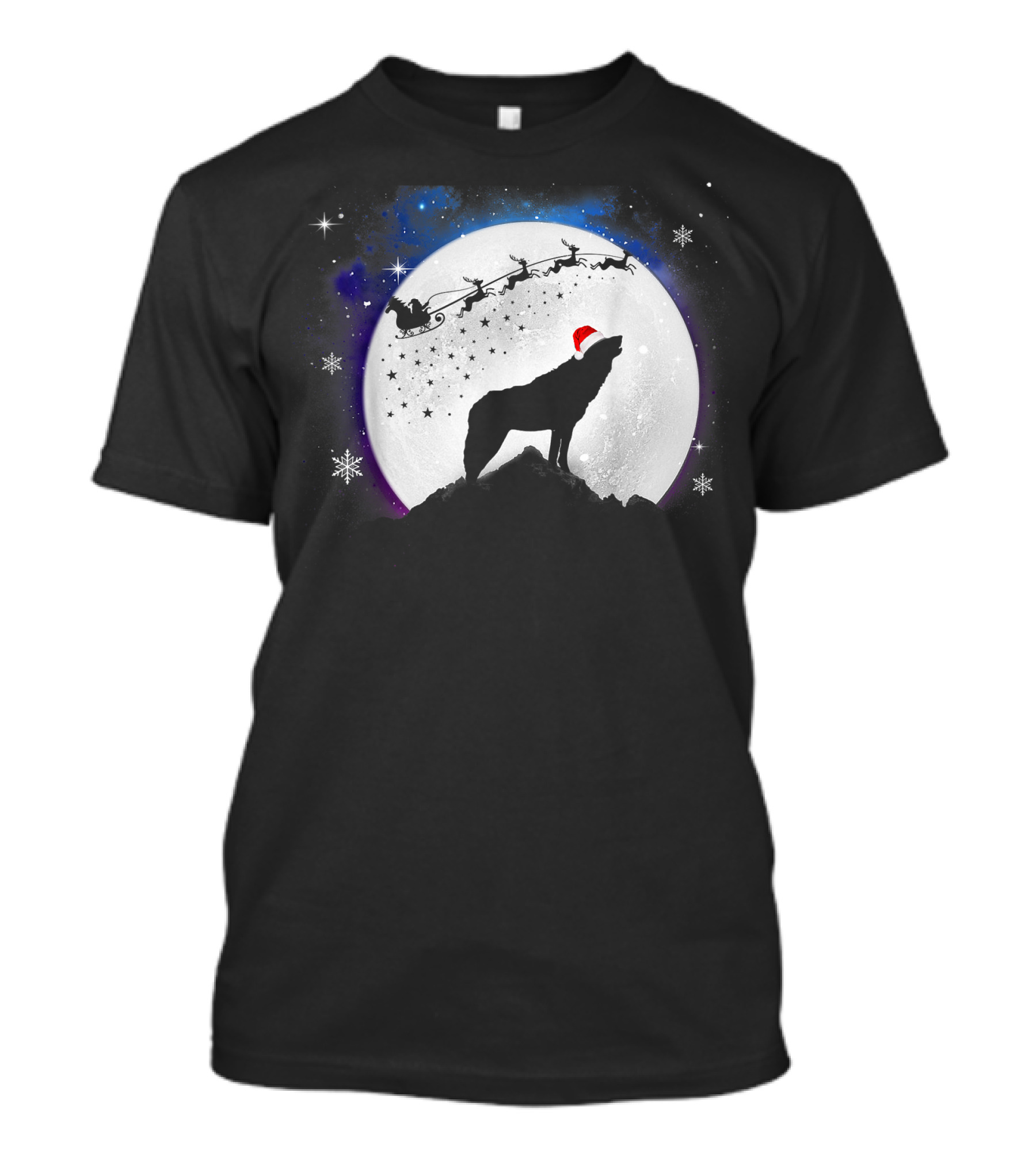 Wolf Santa Hat Full Moon Christmas Night T-Shirt