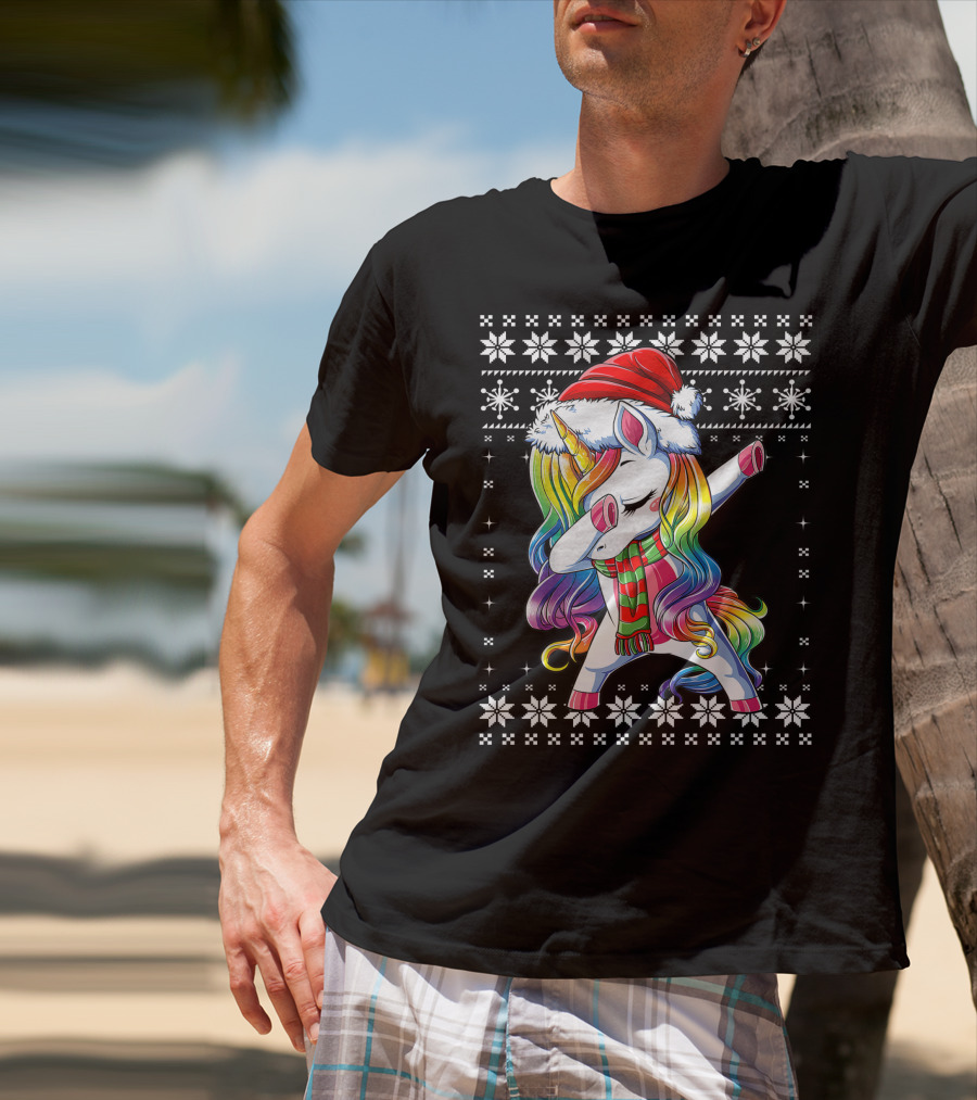 Unicorn Dabbing Santa Christmas T-Shirt