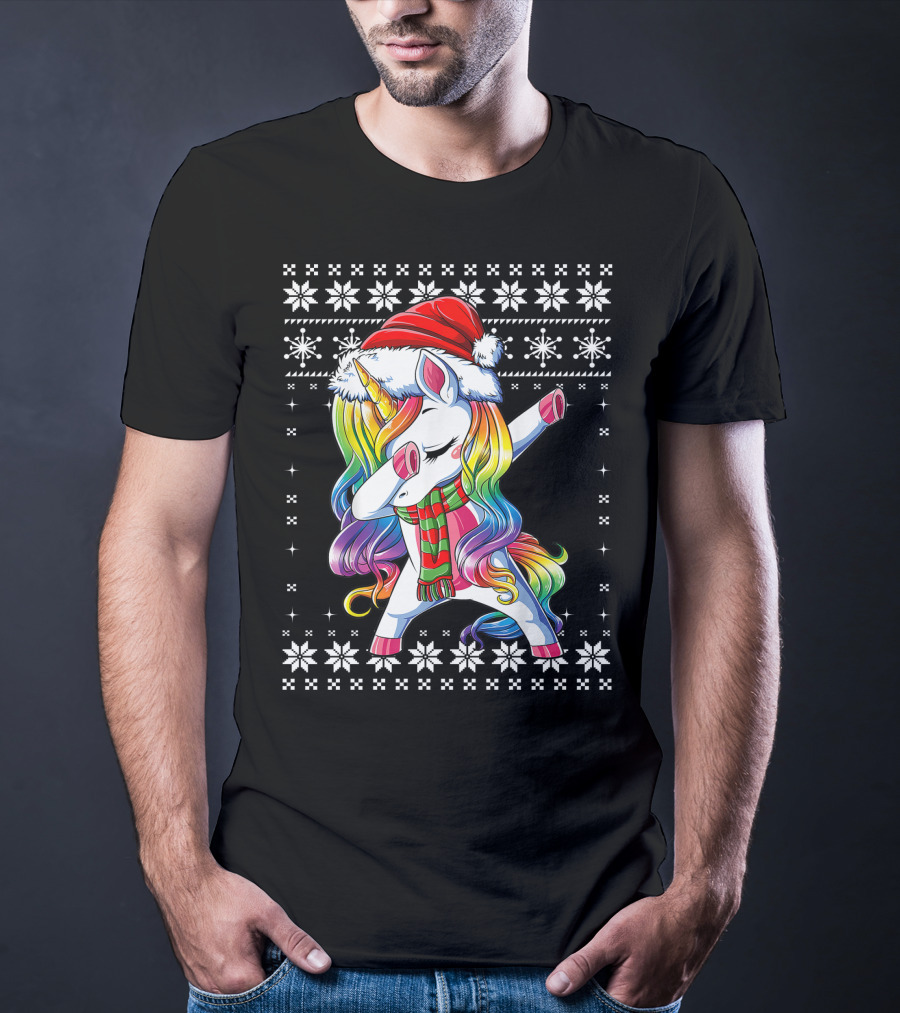 Unicorn Dabbing Santa Christmas T-Shirt
