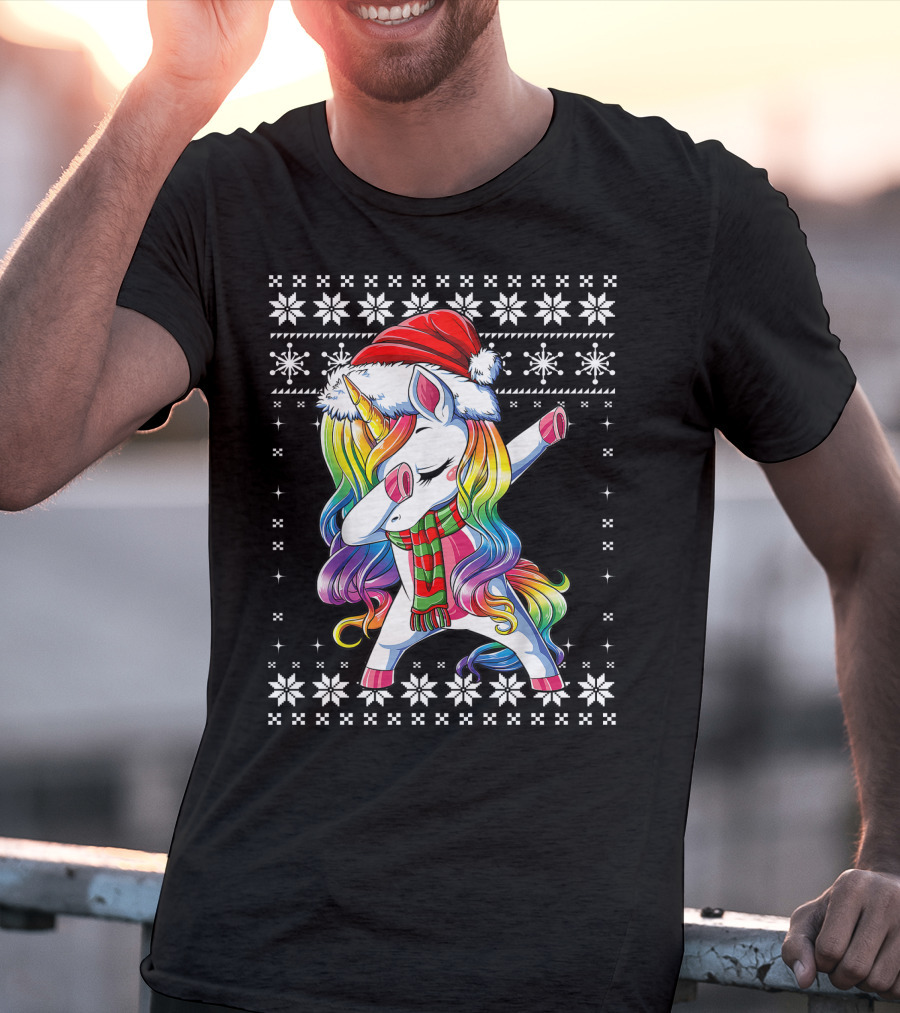 Unicorn Dabbing Santa Christmas T-Shirt