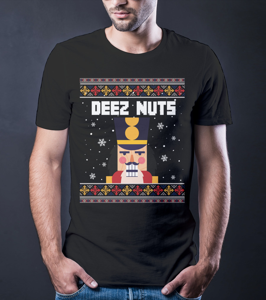 Deez Nuts Nutcracker Christmas Sweater Snowflakes T-Shirt