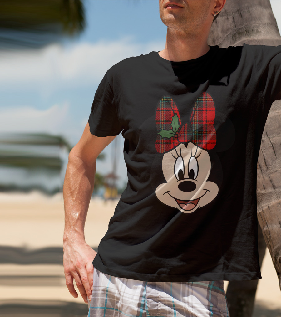 Minnie Mouse Red Plaid Bow With Holly Disney T-Shirt