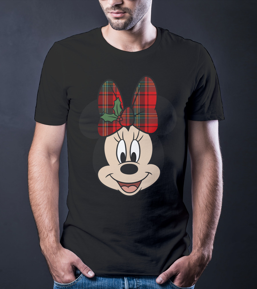 Minnie Mouse Red Plaid Bow With Holly Disney T-Shirt