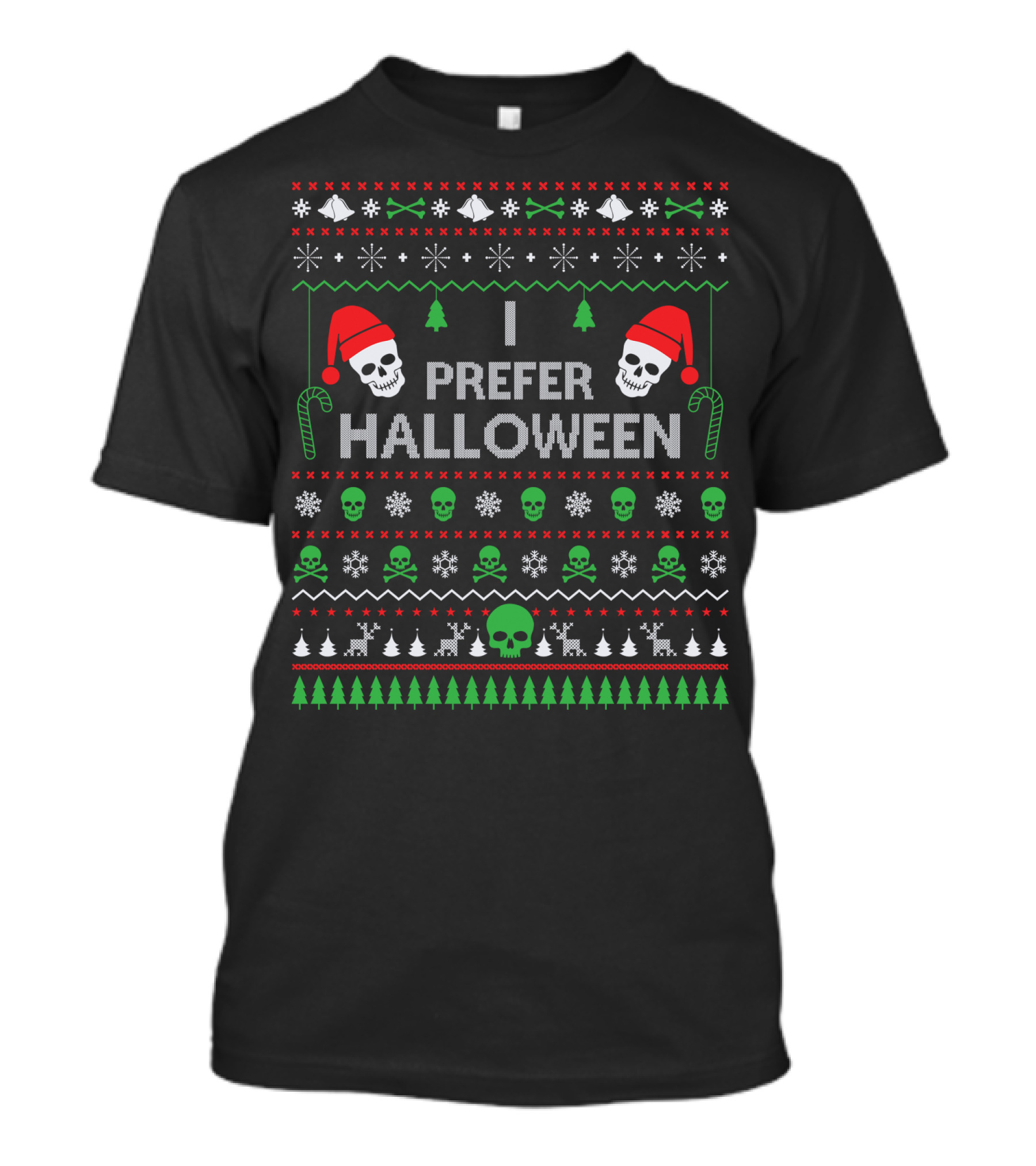 I Prefer Halloween Best Skull Santa Ugly Christmas T-Shirt