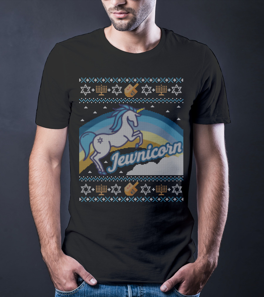 Jewnicorn Hanukkah Festive Unicorn With Menorah And Dreidel T-Shirt