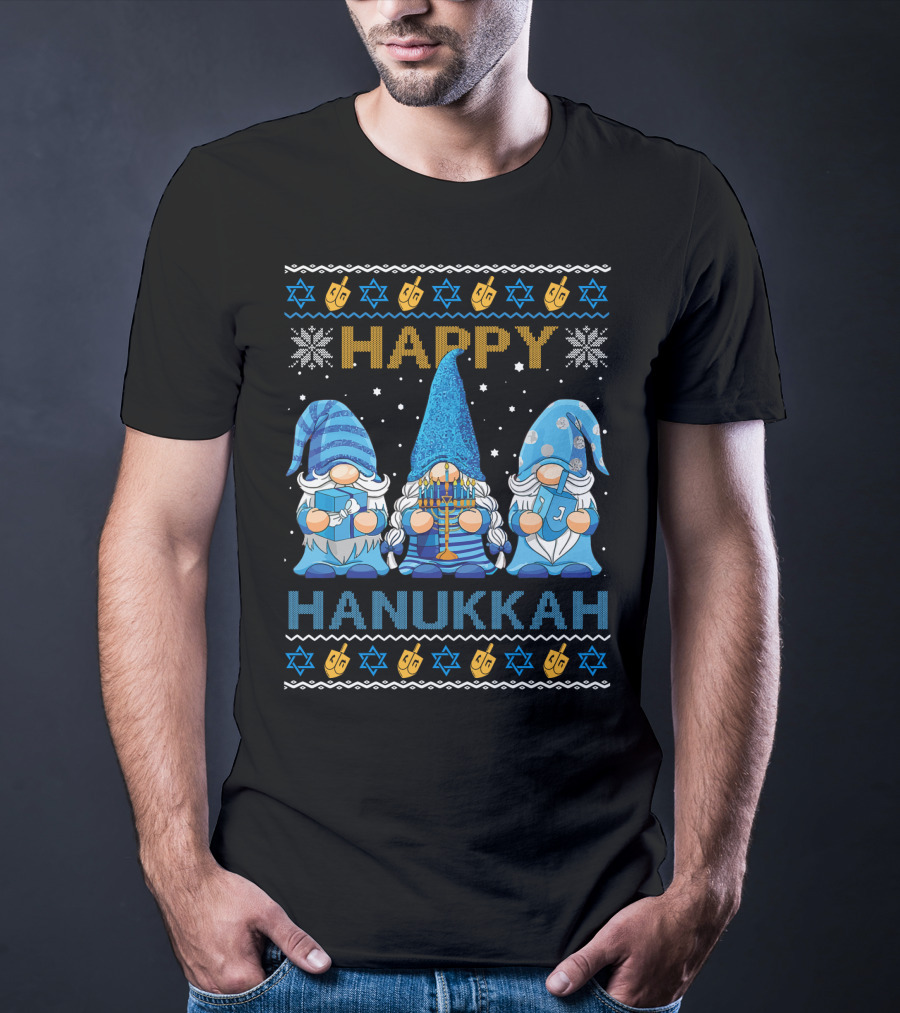 Happy Hanukkah Gnome Gnomies Menorah Dreidel Star Of David T-Shirt