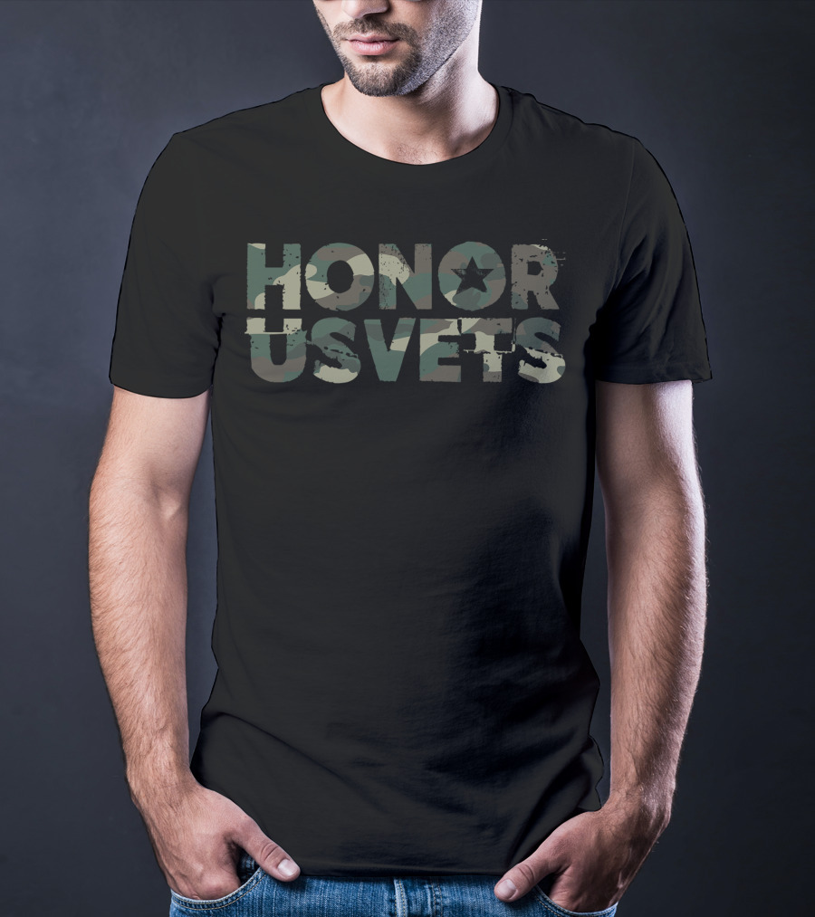 HONORUSVETS Make Camo Your Cause Camouflage Star Text T-Shirt