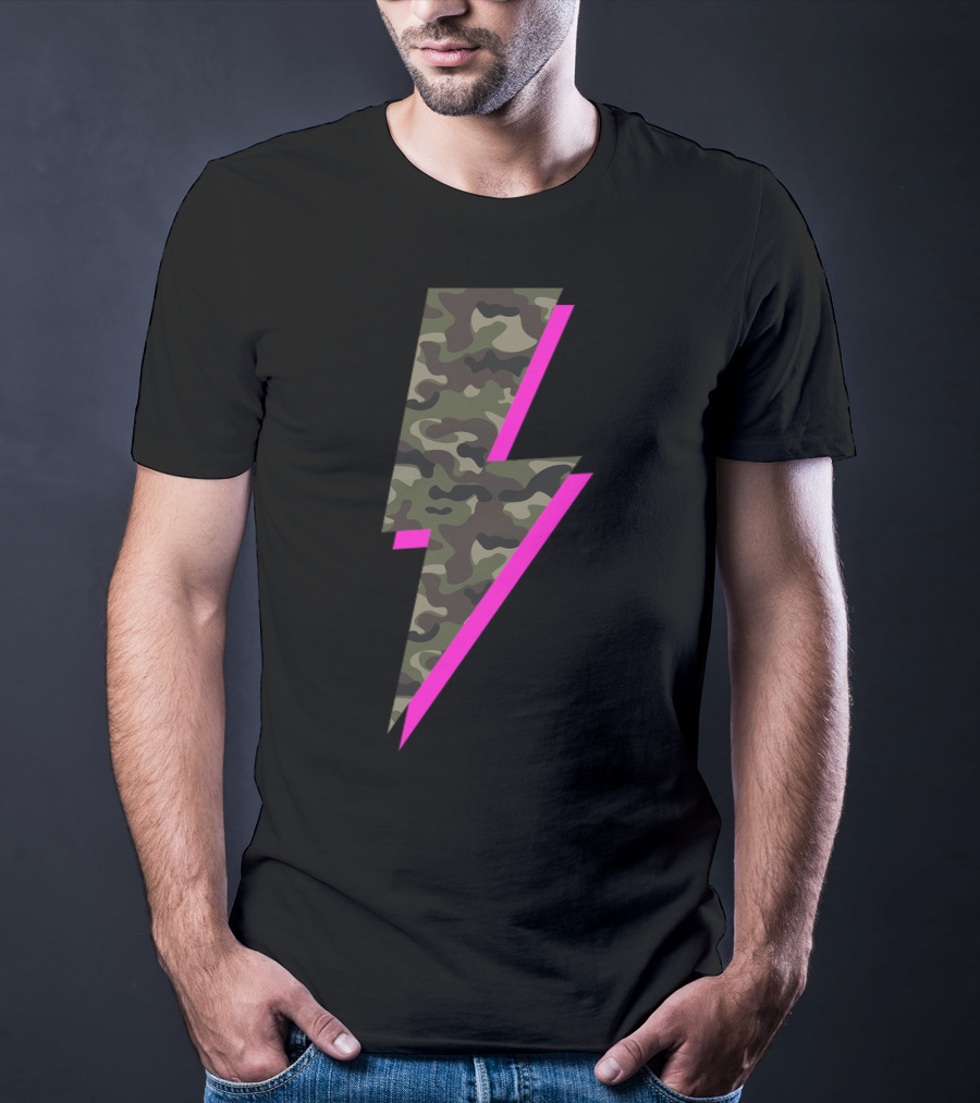 Lightning Bolt Hot Pink Camouflage Camo T-Shirt
