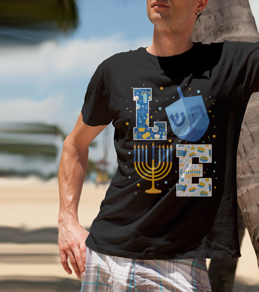 LOVE Hanukkah Dreidel Menorah Chanukah T-Shirt
